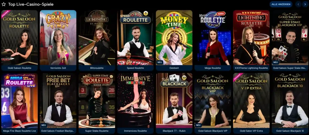 Bingo Bongo Stars Casino Live Casino Spiele mit Roulette Blackjack und Game Shows Auswahl