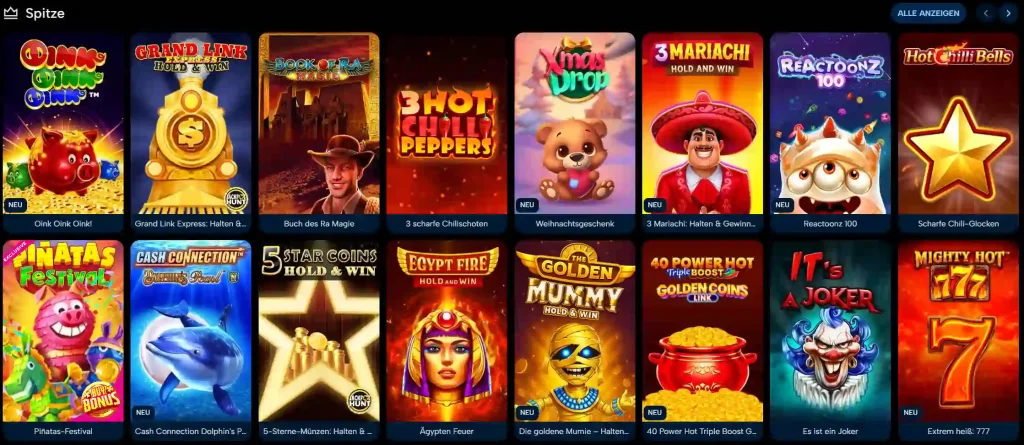 Bingo Bongo Stars Casino Slot Spiele Auswahl mit Book of Ra Reactoonz und weiteren beliebten Titeln